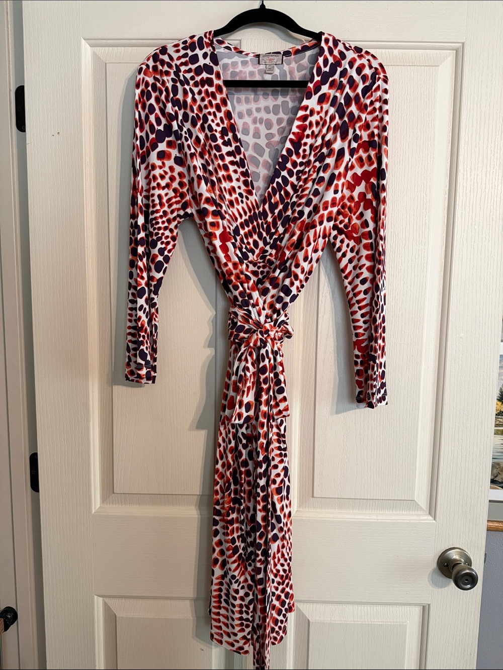 Banana Republic Red and Navy Wrap Dress with Abstract Spot Print